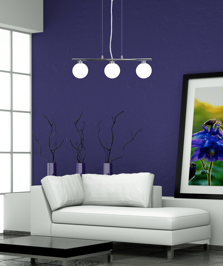 Závesná lampa chróm/biela guľa 3 RAISA