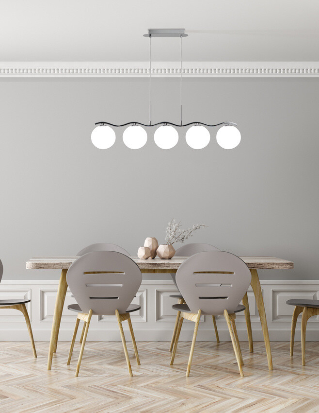 Závesná lampa chróm/biela guľa 5 Ramon