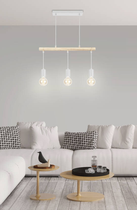 Závesná lampa biela + drevo 3xE27 IZZY