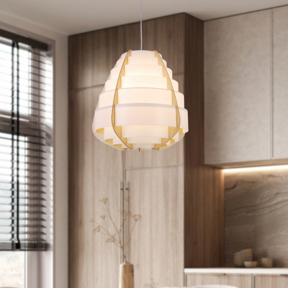 Závesná lampa béžová drevo+plast Nagoja Ledea