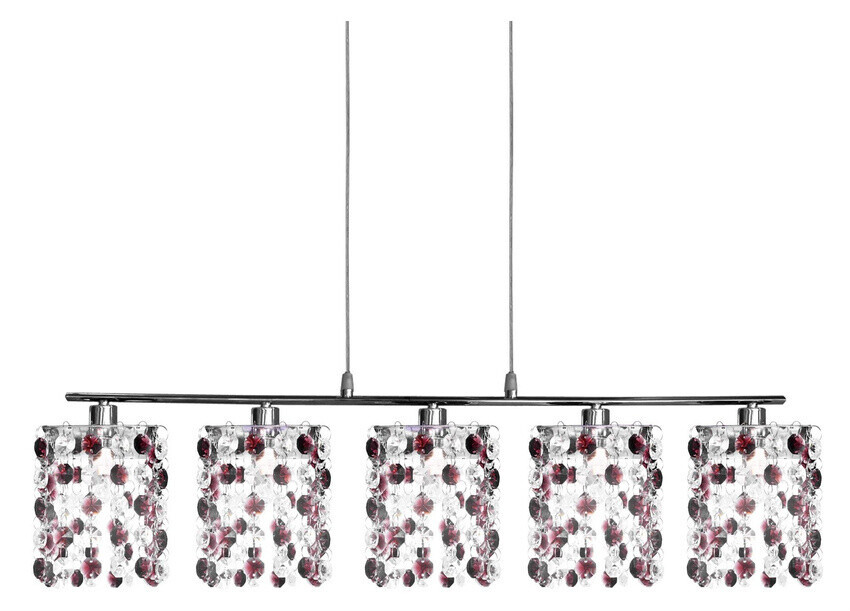 Závesná lampa v bordovej farbe + kryštály 5xG9 Classic