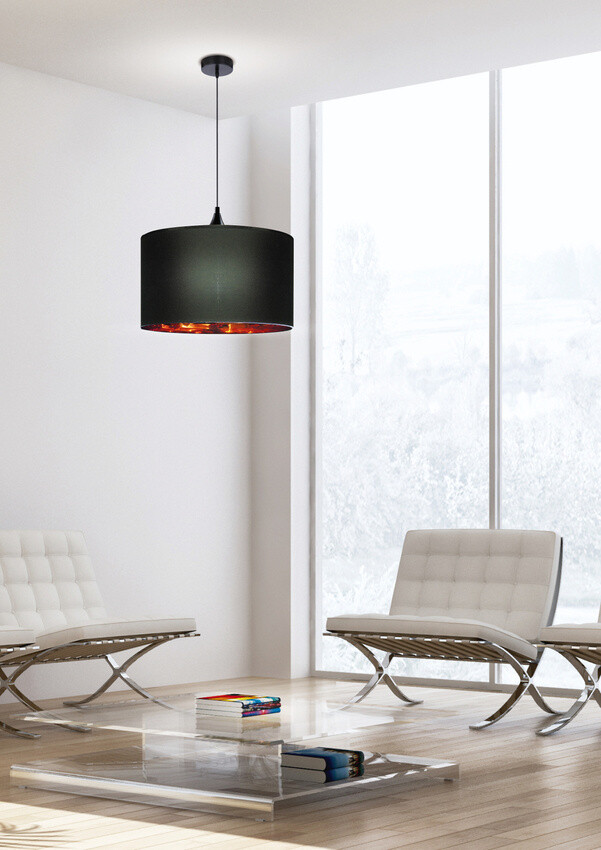Závesná lampa čierna/medená 1xE27 Ø30cm DLHÁ