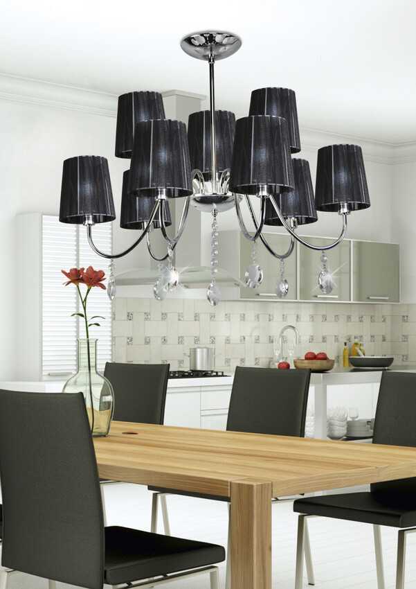Závesná lampa chróm/čierna s kryštálmi 9x40W Sorento