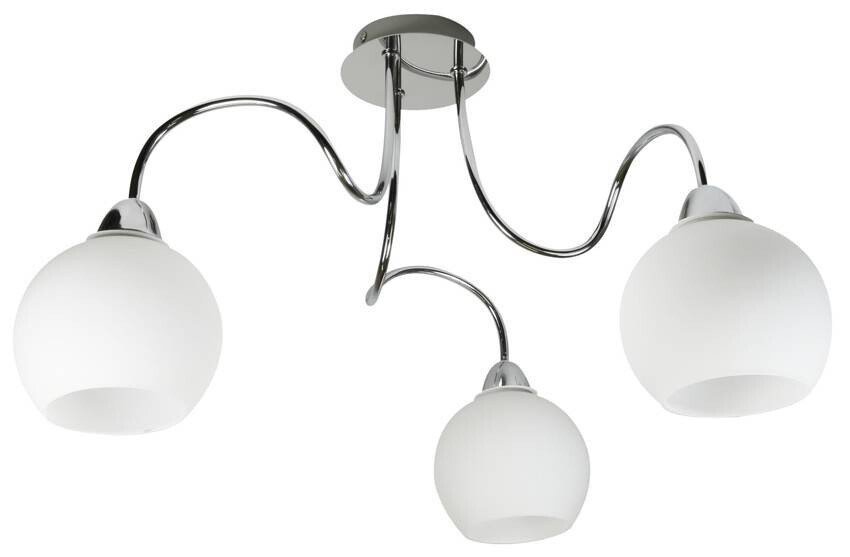 Trojitá chrómová stropná závesná lampa s bielymi tienidlami Nelda