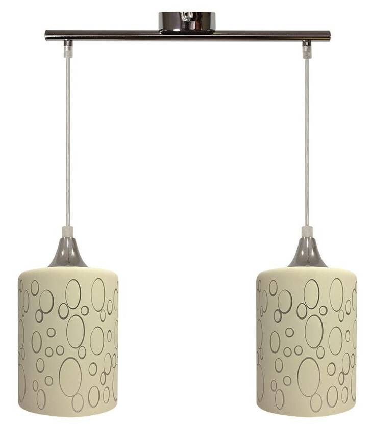 Závesná lampa chrómová + tienidlo z krémového skla 2x40W piesková
