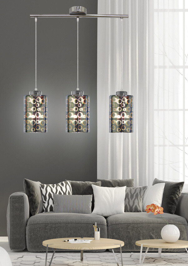 Závesná lampa chrómová, sklenené tienidlo 3D, 3x40W, Nocturno