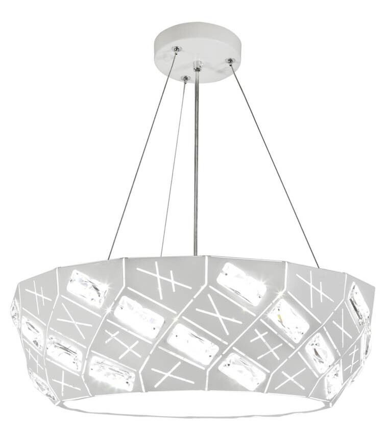 LED závesná lampa biela okrúhla s kryštálmi 24W Glance