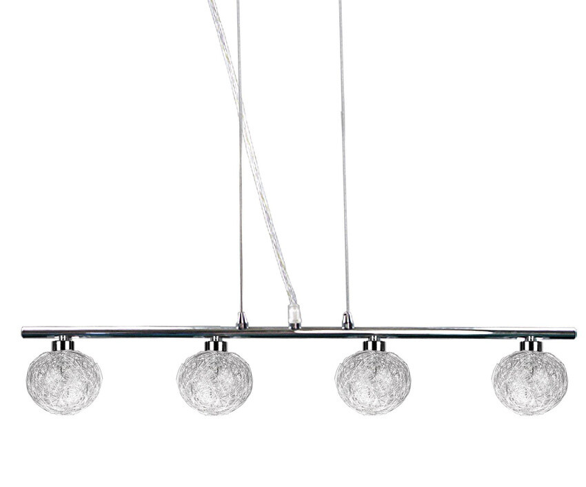 Závesná lampa s chrómovým tienidlom zo skla s opleteným 4x40W guľa