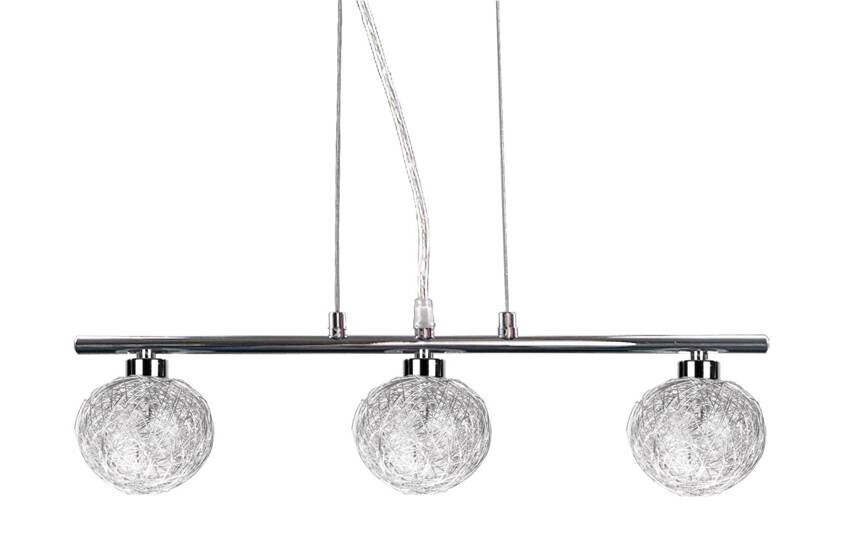 Závesná lampa s chrómovým tienidlom zo skla s opleteným tienidlom 3x40W, guľa