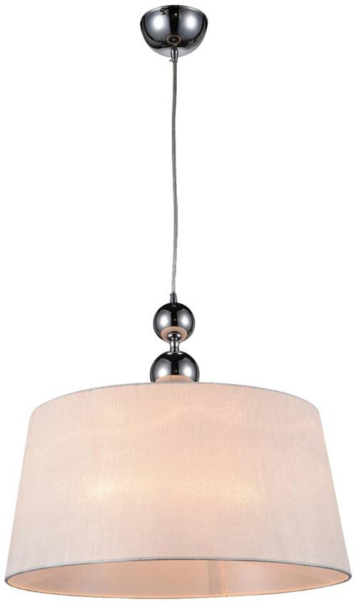 Chrómová závesná lampa s bielym látkovým tienidlom Clara