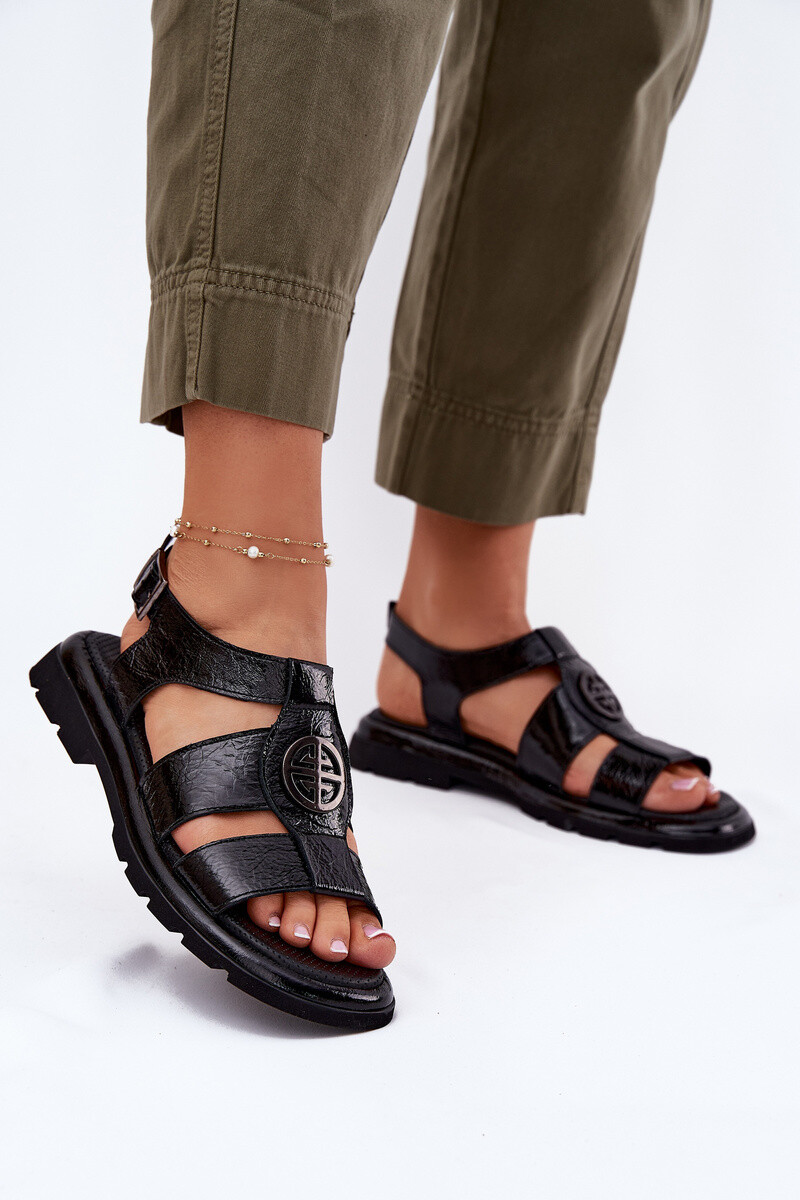 Čierne celokožené sandále na platforme s prackou okolo členku ARITIKER - 36