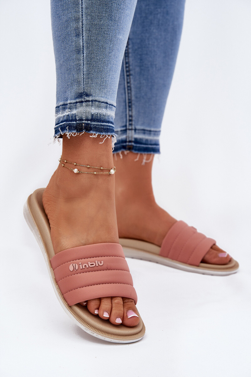 Textilné dámske ružové šľapky na gumenej platforme INBLU - 35