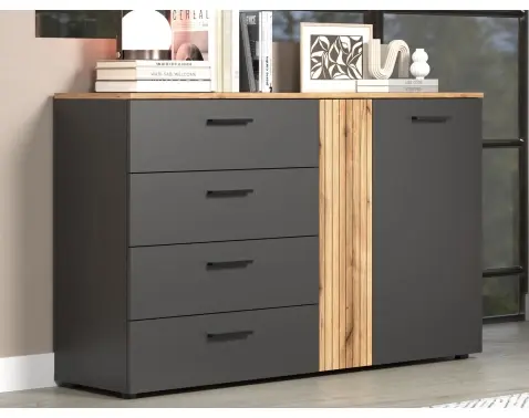 Komoda so zásuvkami Esteban 139 cm, antracit/dub evoke%