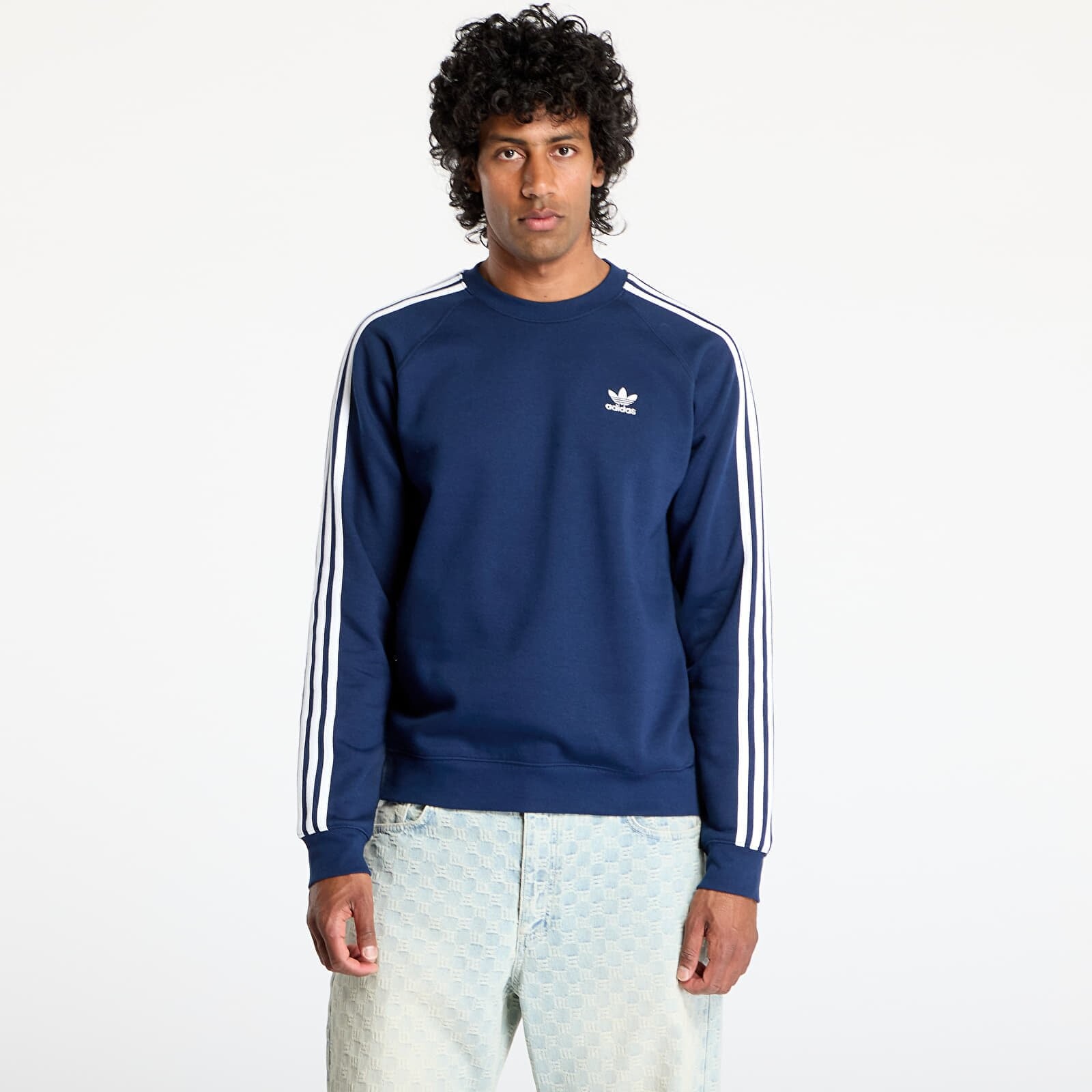 Mikina adidas Adicolor Classics 3-Stripes Crew Sweatshirt Night Indigo/ Chalk Pearl/ Dove Grey L