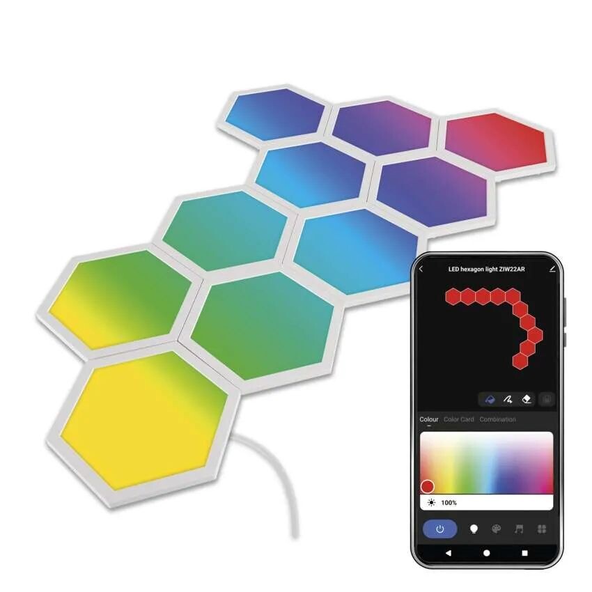 EMOS GoSmart RGBIC Štartovacia sada LED panelov Hexagon 19W s WiFi, 10 kusov ZIW22AR