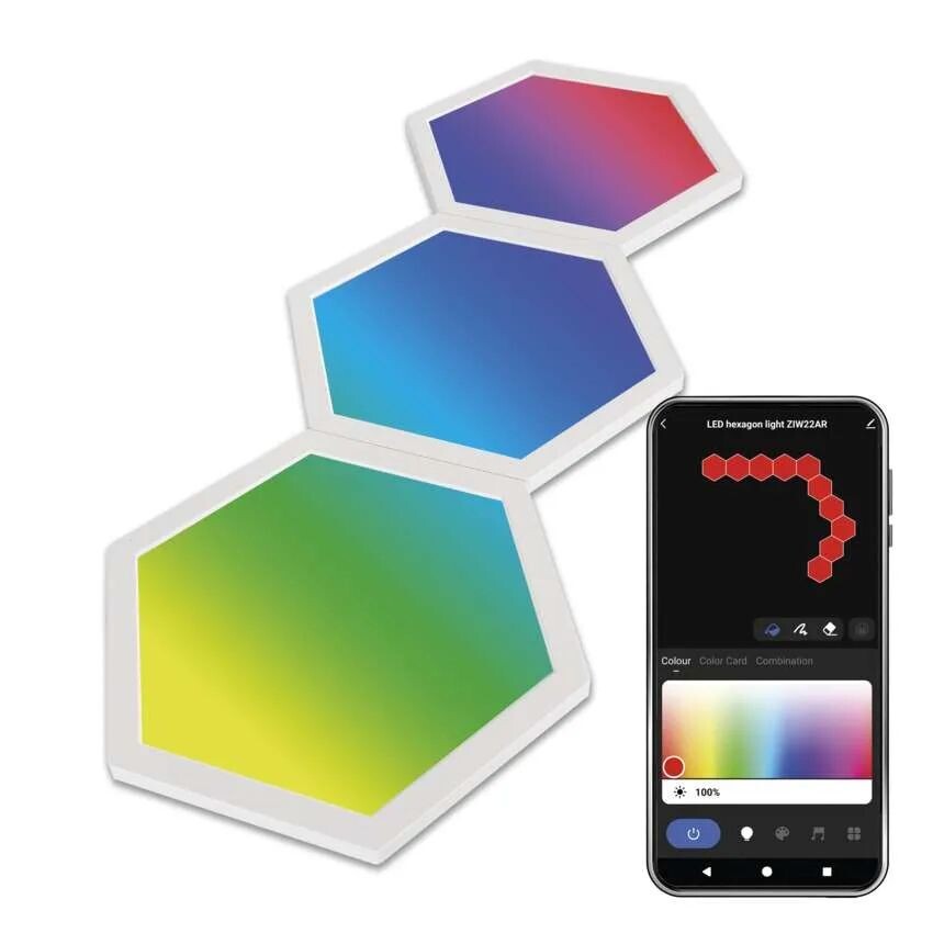 EMOS GoSmart RGBIC Rozširujúci set LED panelov Hexagon 1,8W s WiFi, 3 kusy ZIW223R