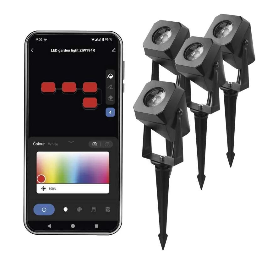 EMOS GoSmart RGB+CCT Štartovacia sada LED bodových svietidiel 7W IP65 s WiFi, 4 kusy ZIW194R