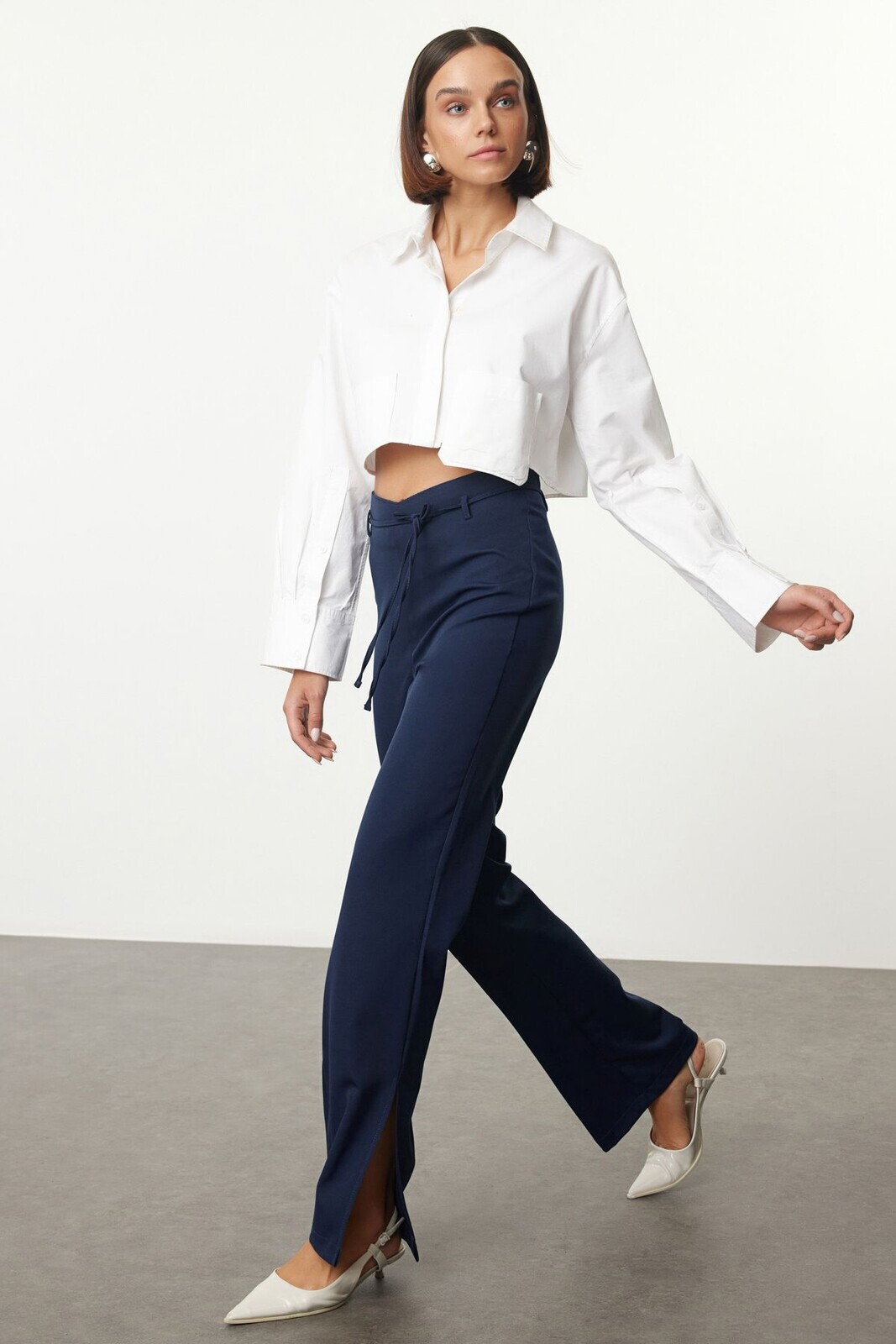Trendyol Navy Blue V Waist Detailed Woven Fabric Trousers