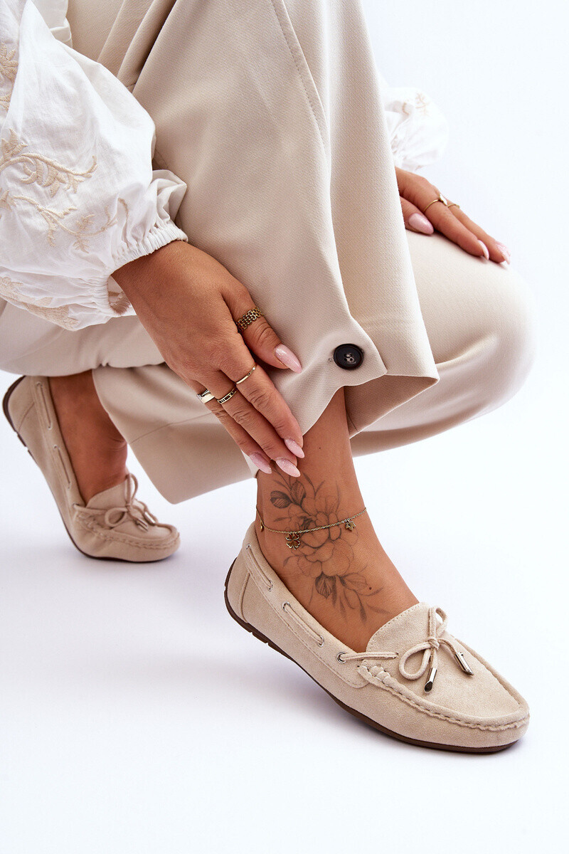 marka niezdefiniowana Ženské semišové mokasíny béžové