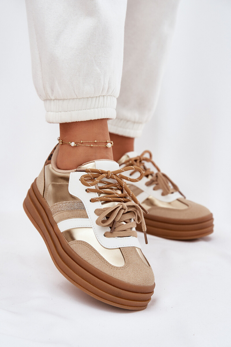 Boto Dámske Tenisky Na Platforme S Dvojitým Šnurovaním Leopardí Zlate Klipy