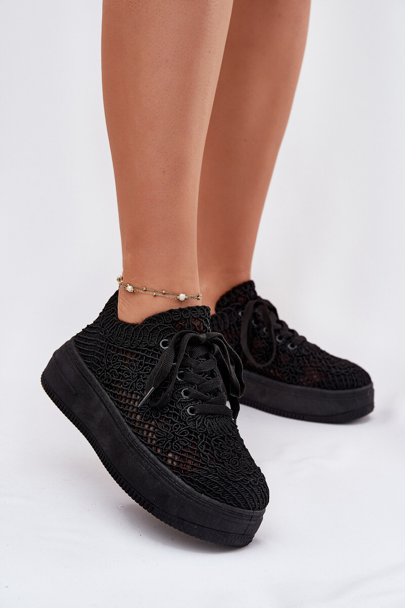 Boto Dámske Tenisky Na Platforme S Háčkovaným Vrchom Čierne Mirietto