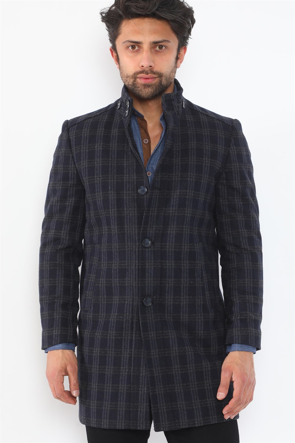 PLT8370 DEWBERRY MEN'S COAT-PATTERNED NAVY BLUE