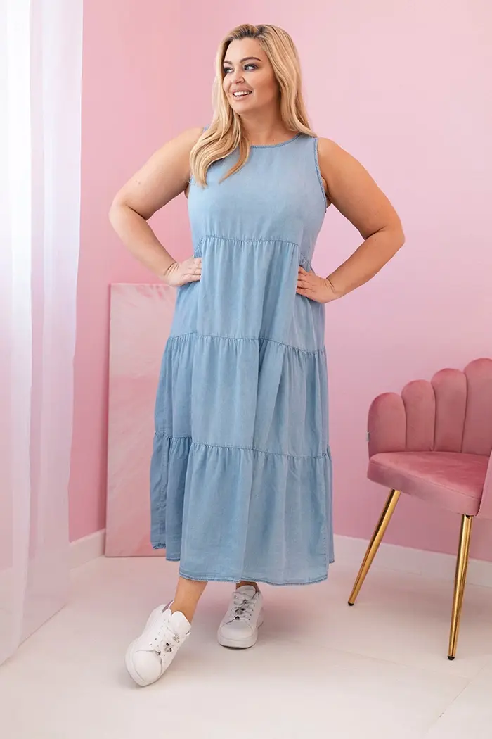 Kesi Włoski Dámske šaty Plus Size z lyocellu, rozšírené s volánmi ľahká džínsovina