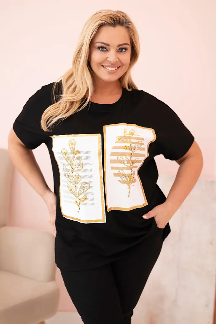 Kesi Włoski Dámska bavlnená blúzka Plus Size s kamienkami biela + ťavia