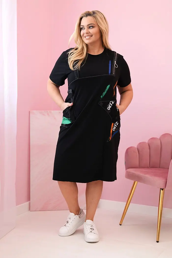 Kesi Włoski Dámske bavlnené šaty Plus Size s potlačou čierny