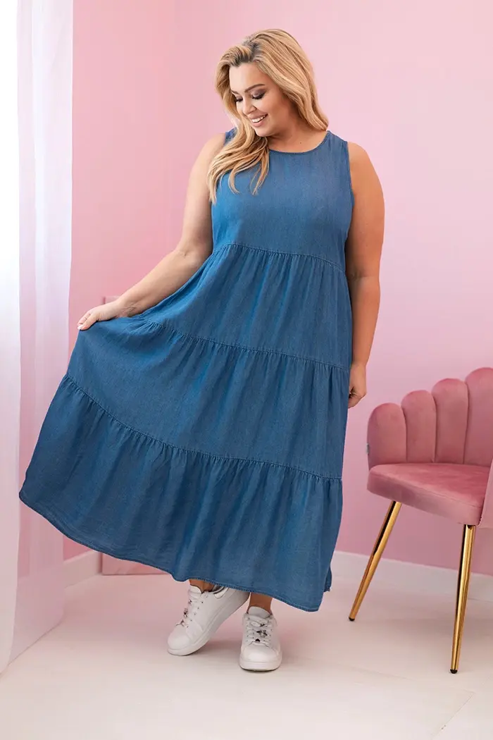Kesi Włoski Dámske šaty Plus Size z lyocellu, rozšírené s volánmi denim