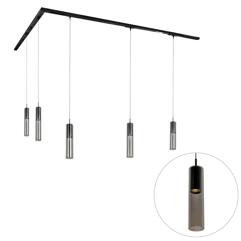 Moderný koľajnicový systém s 5 čiernymi závesnými svetlami 1-fázový - Iconic Lloyd