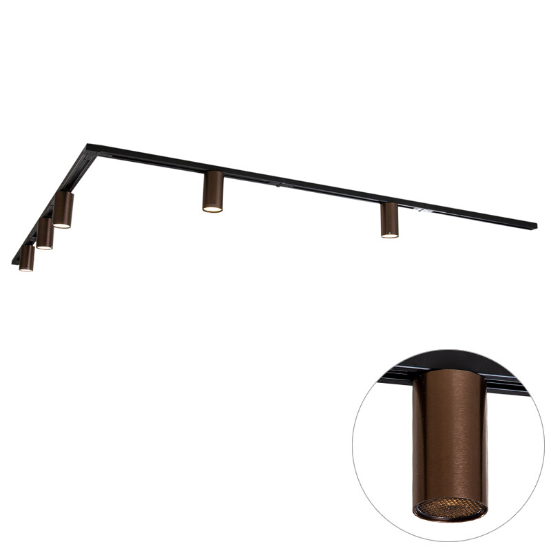 Moderný koľajnicový systém s 5 tmavými bronzovými bodovými svetlami 1-fázový GU10 50 mm - Iconic Ruby