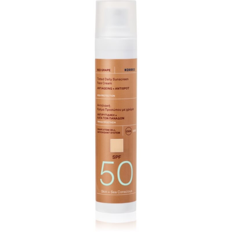 Korres Red Grape Tinted Daily Sunscreen tónovací opaľovací krém pre zjednotenie farebného tónu pleti SPF 50 50 ml
