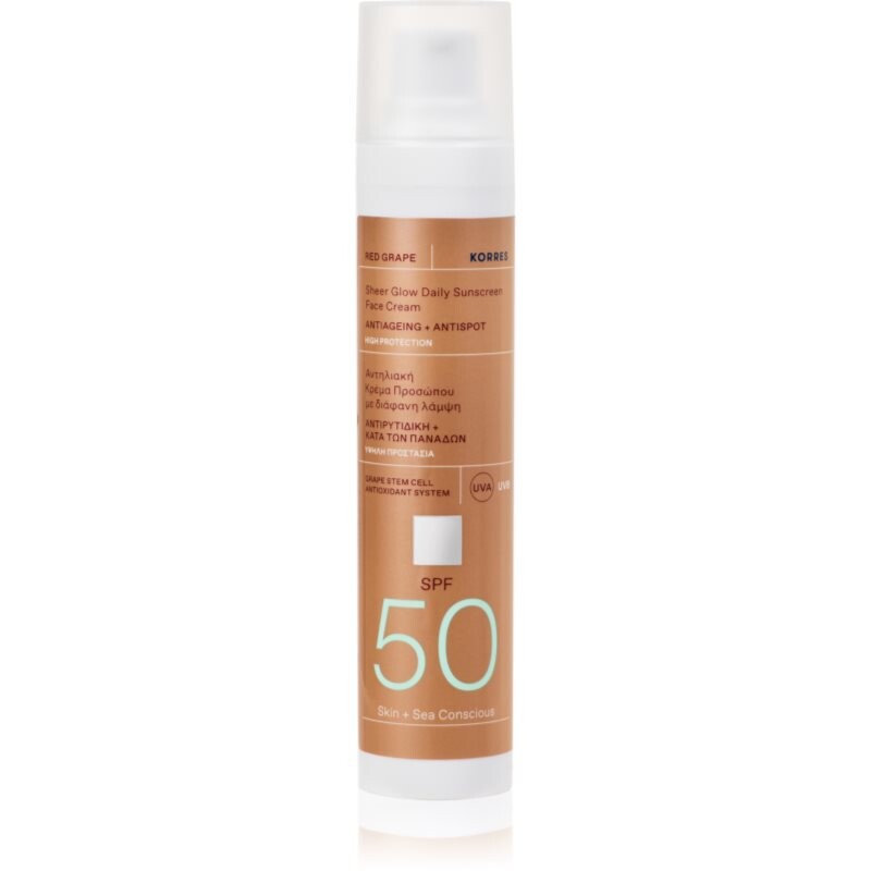 Korres Red Grape Sheer Glow opaľovací krém pre rozjasnenie pleti SPF 50 50 ml