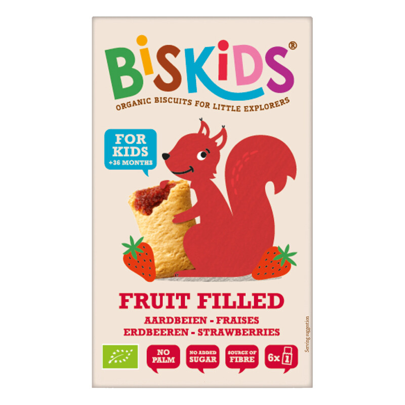 BELKORN BISkids BIO mäkké detské sušienky s jahodovým pyré bez pridaného cukru, 33% ovocia 120 g