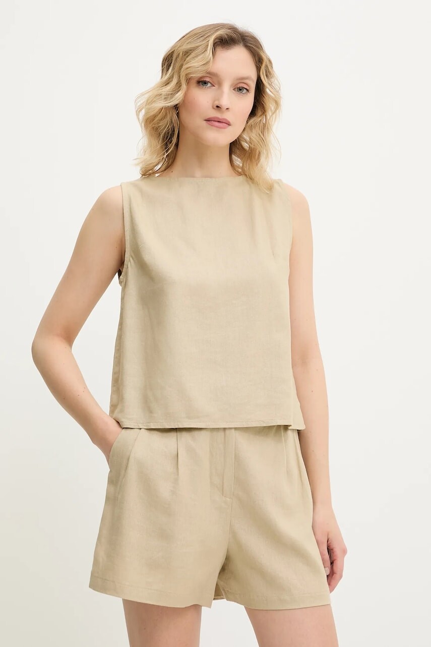 Ľanová blúzka a šortky Answear Lab béžová farba