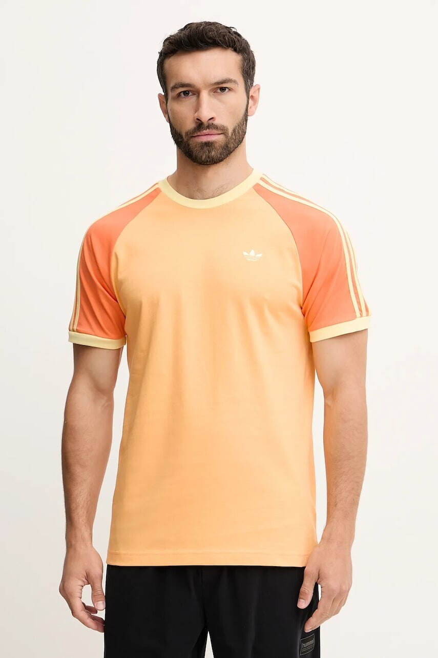Bavlnené tričko adidas Originals Cali Tee pánske, oranžová farba, vzorované, KC4959
