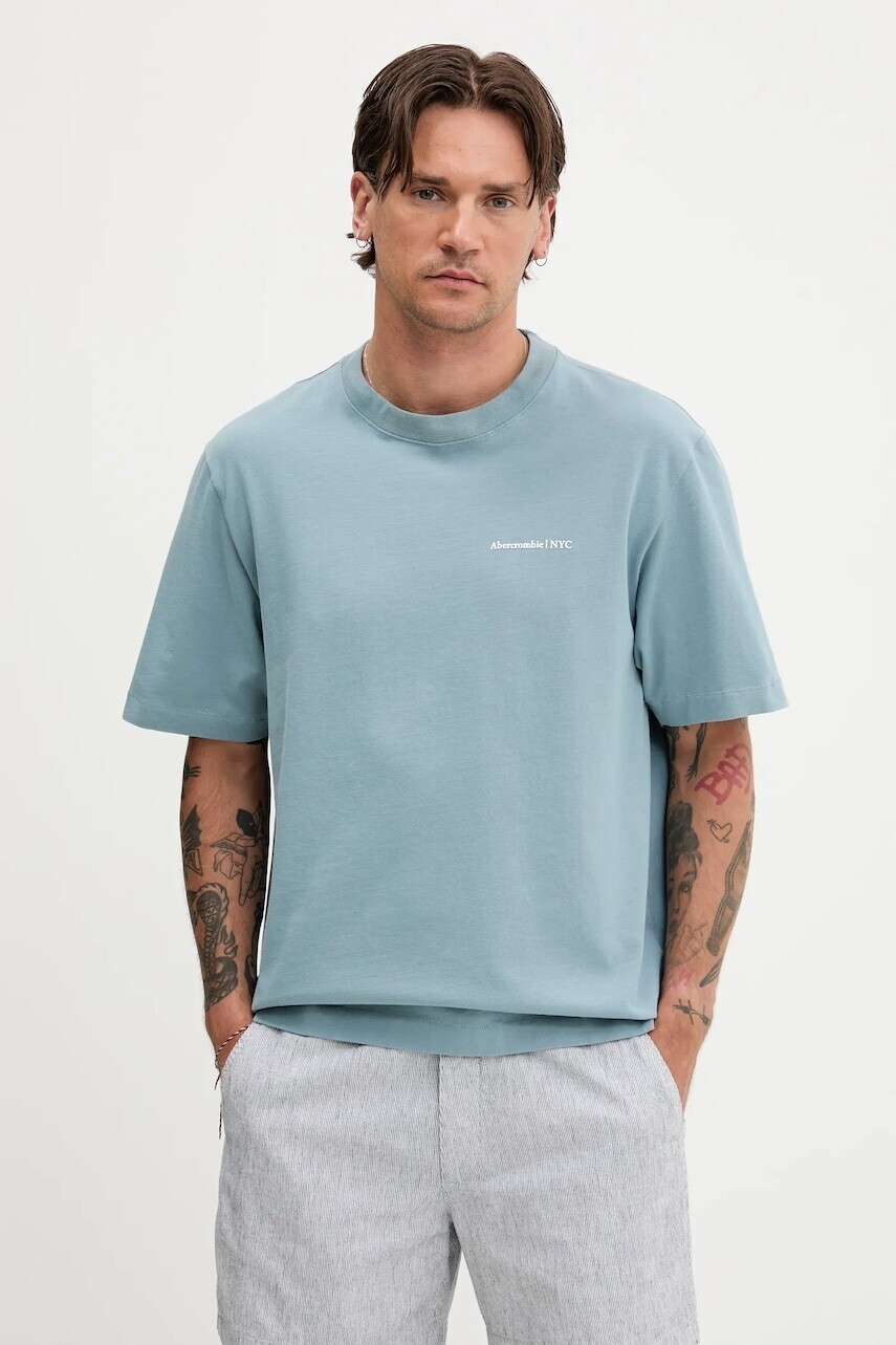 Bavlnené tričko Abercrombie & Fitch pánske, jednofarebné, KI123-5060