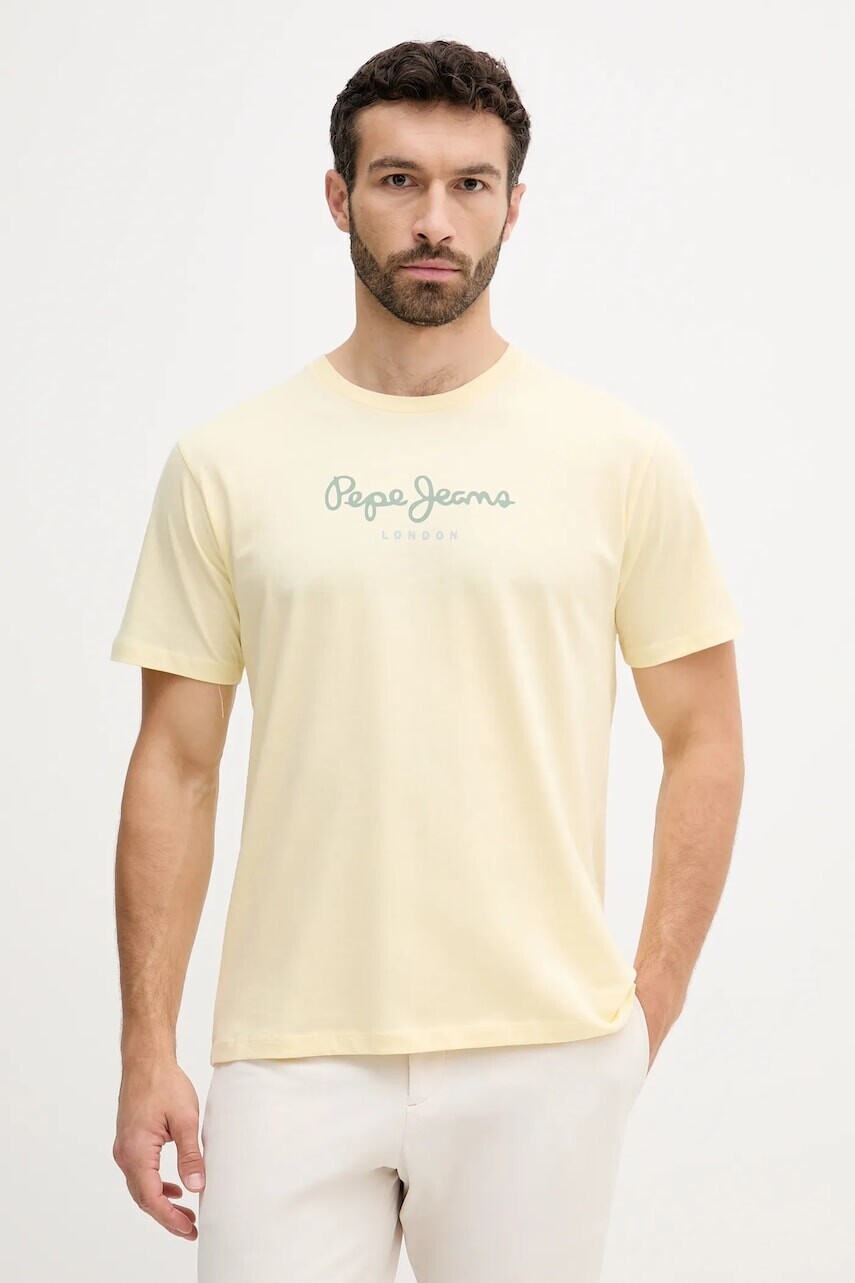 Bavlnené tričko Pepe Jeans pánske, žltá farba, s potlačou, PM509979