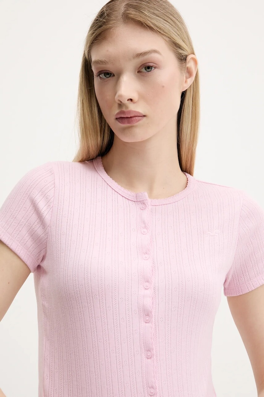 Tričko Hollister Co. dámske, ružová farba, KI339-5187