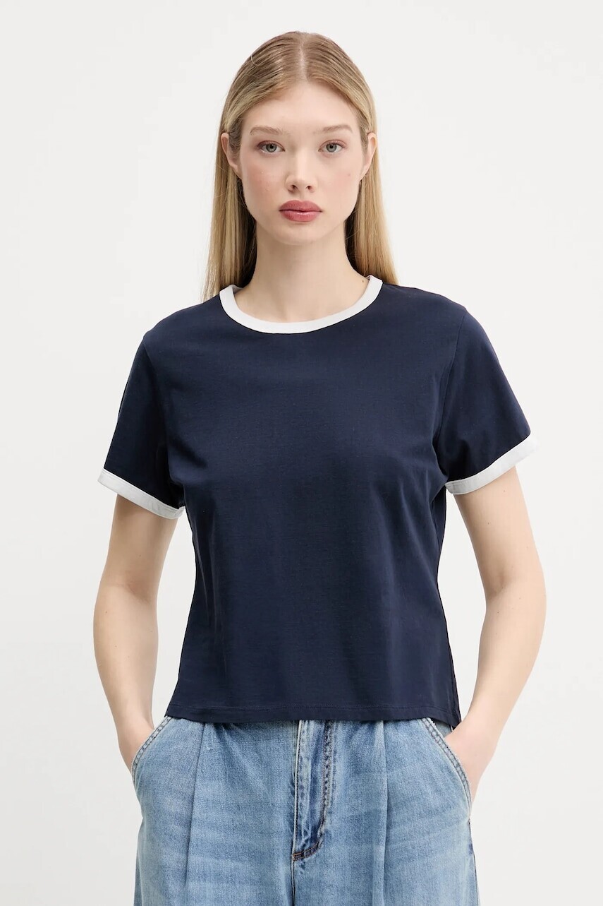 Bavlnené tričko Abercrombie & Fitch dámske, tmavomodrá farba, KI139-5529