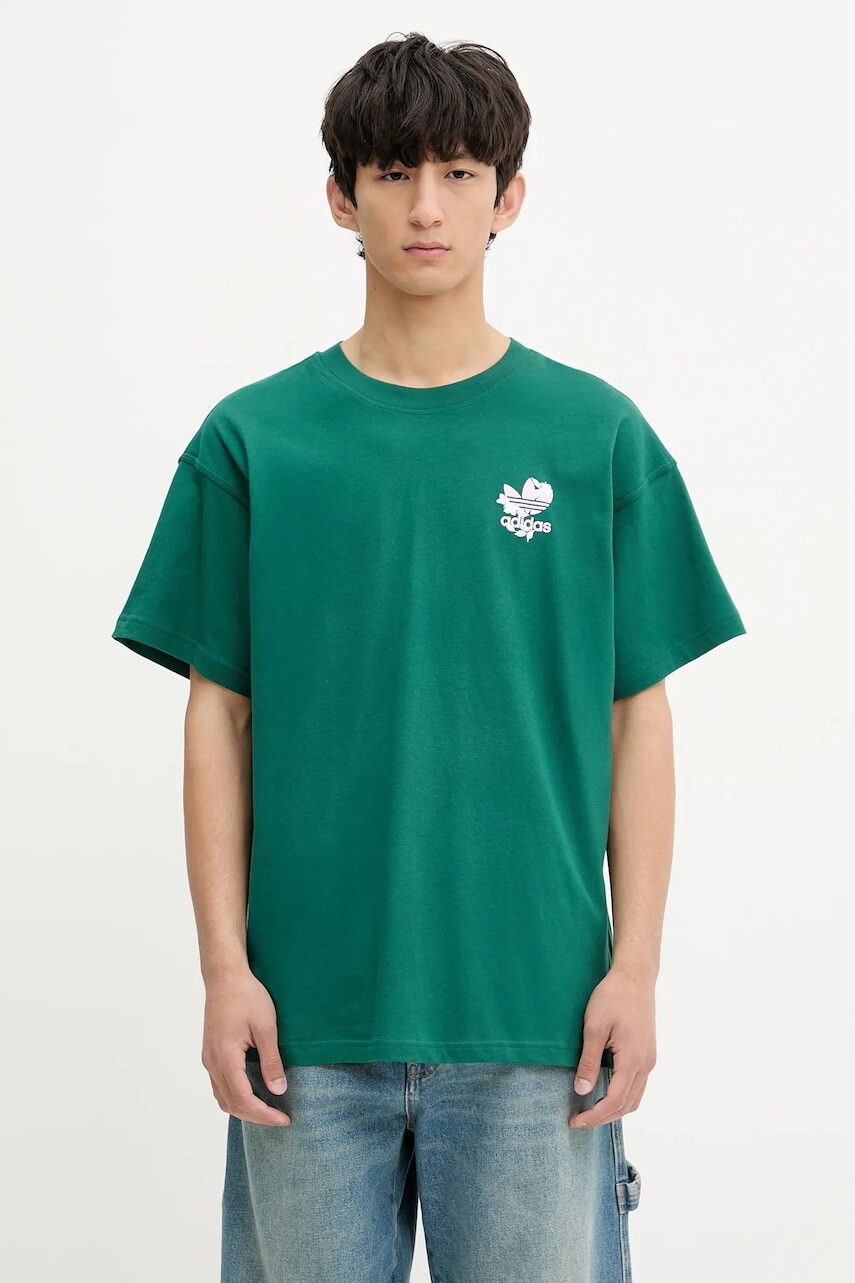 Bavlnené tričko adidas Originals Florals Logo pánske, zelená farba, s potlačou, KE6588
