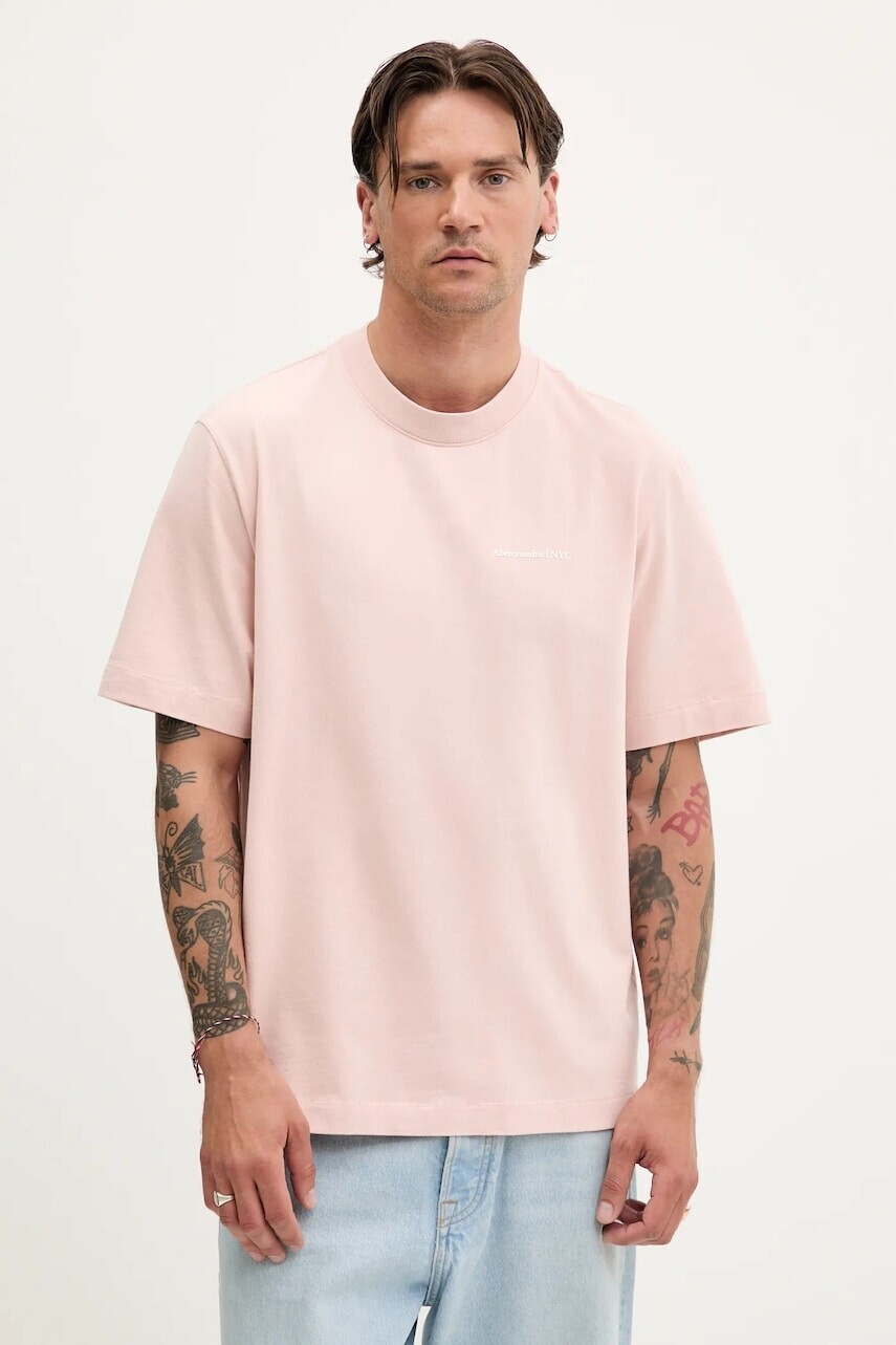 Bavlnené tričko Abercrombie & Fitch pánske, oranžová farba, jednofarebné, KI123-5060