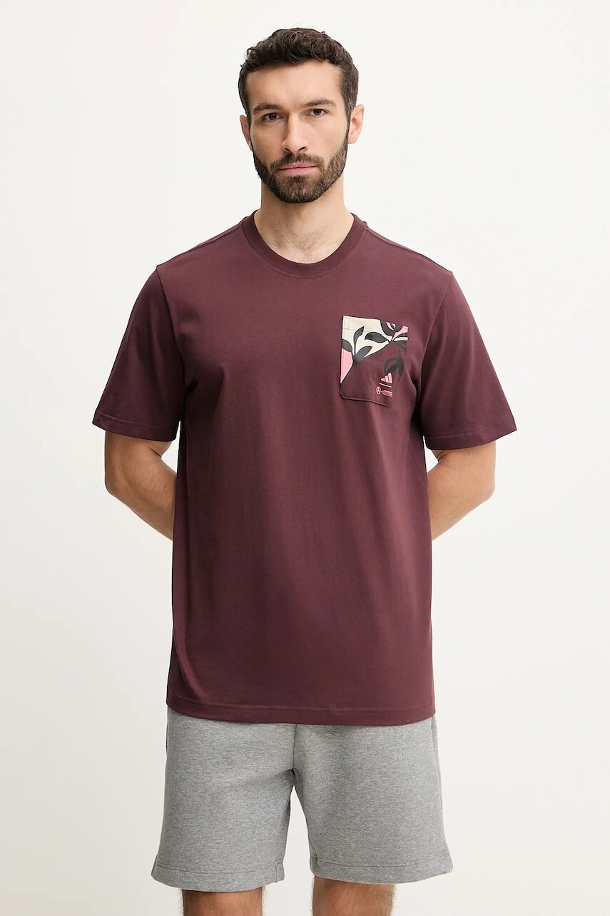 Bavlnené tričko adidas x Mercedes pánske, bordová farba, s potlačou, JW3363