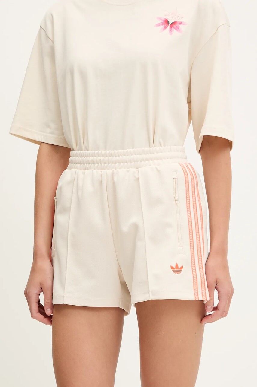Šortky adidas Originals Shorts béžová farba, vzorovaná, vysoký pás, KC0681