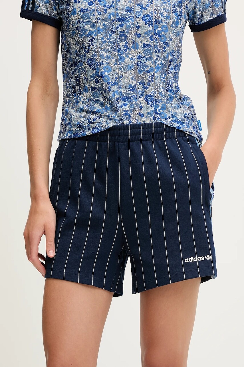 Šortky adidas Originals Liberty tmavomodrá farba, vzorovaná, vysoký pás, JC5309