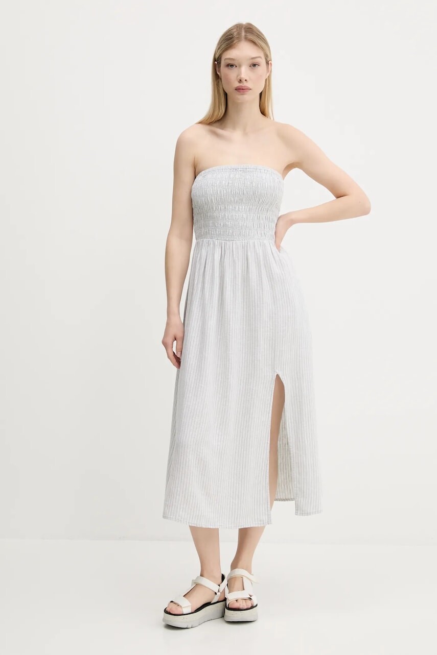 Ľanové šaty Hollister Co. šedá farba, mini, áčkový strih, KI359-1209