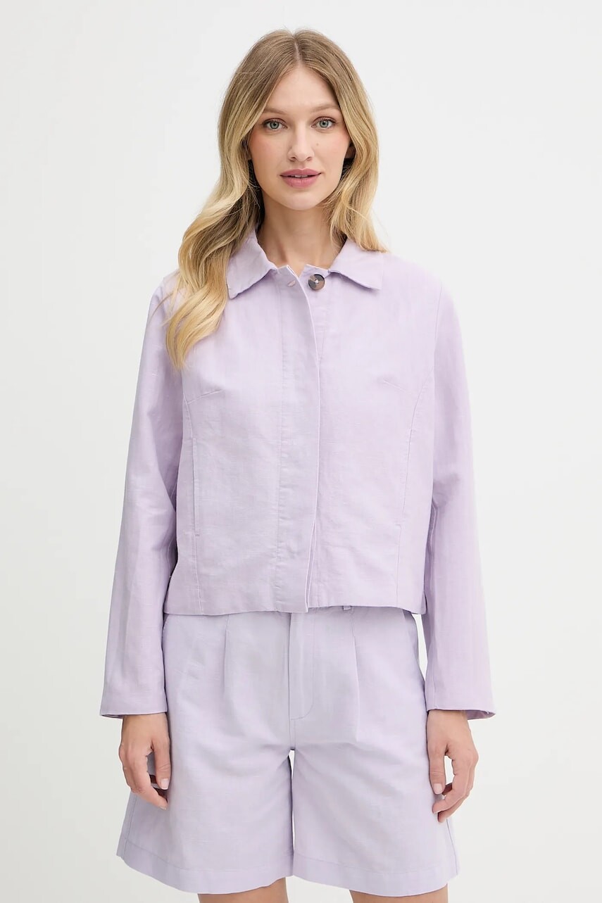 Košeľové sako Pepe Jeans fialová farba, prechodné, oversize, PL402605