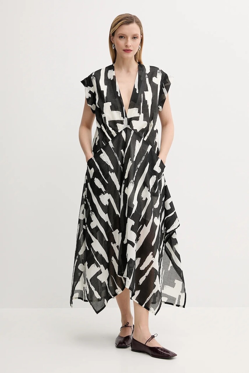 Bavlnené šaty MMC STUDIO čierna farba, midi, oversize, TROPIC