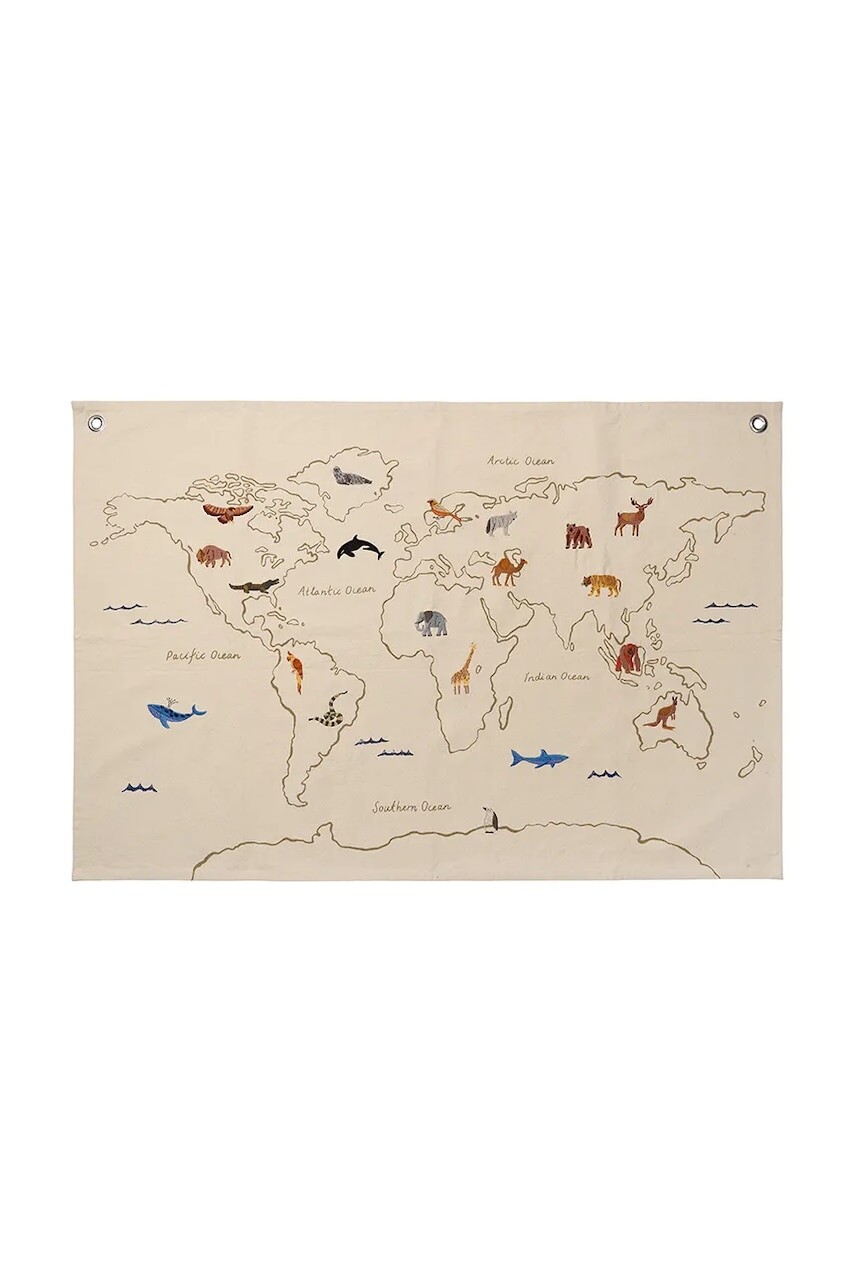 Nástenná mapa ferm LIVING The World Textile Map béžová farba